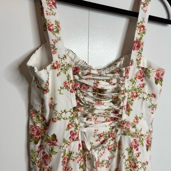 Commense Rosebud Floral Midi Sundress White Pink Slit Corset Small NWT - Picture 6 of 15